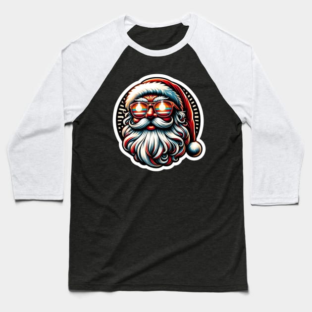Holiday Elegance: Santa with Retro Glasses Baseball T-Shirt by ArtFeverShop